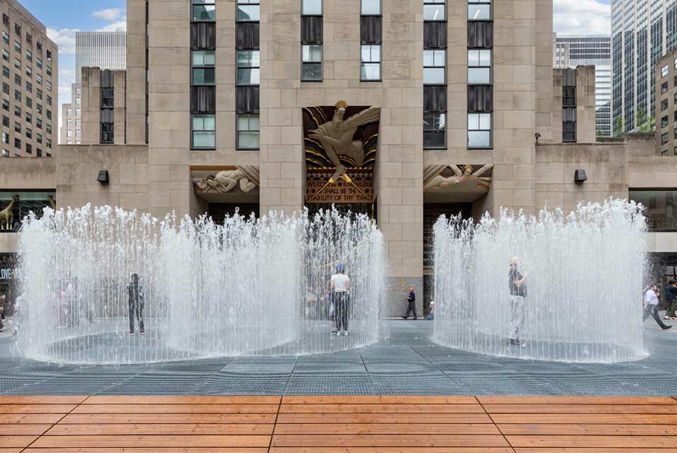 Jeppe Hein presents an interactive public art installation on Rockefeller Center`s Center Plaza